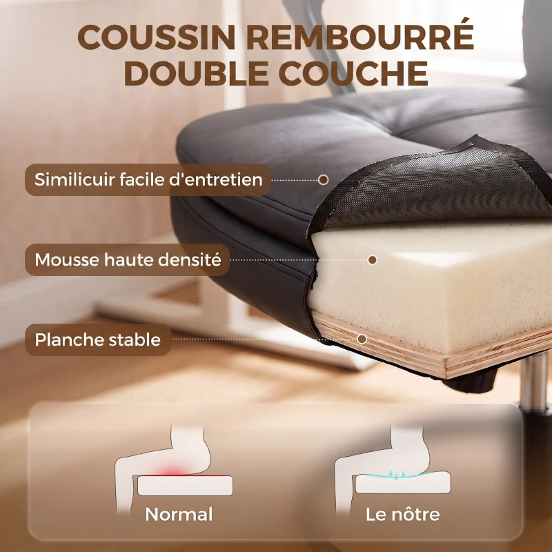 HOMCOM Chaise bureau ergonomique, chaise de dessin réglable en hauteur, repose-pieds réglable, 61 x 61 x 108 cm, noir