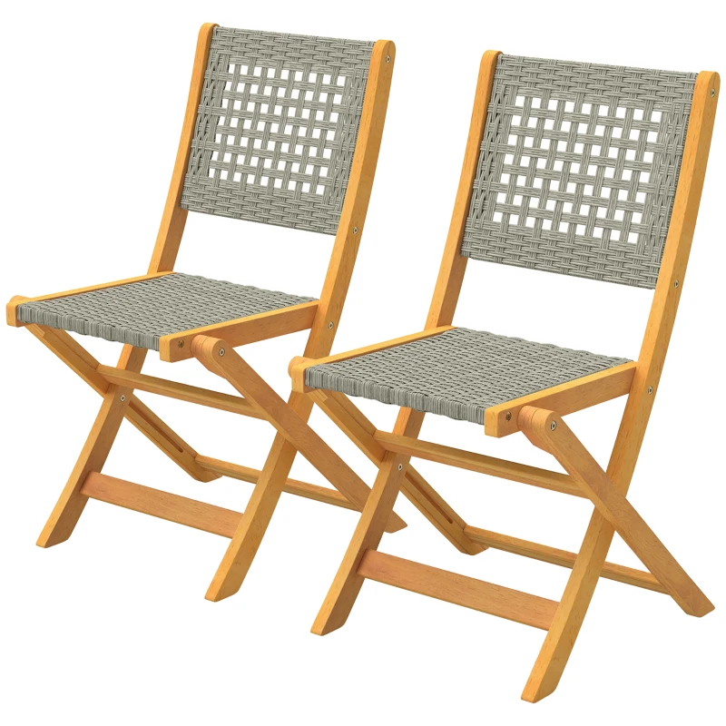 Outsunny Gartenstühle 2 Stück Klappstuhl mit Atmungsaktiv Sitz angenehme Sitzhöhe aus Massivholz & Polyrattan