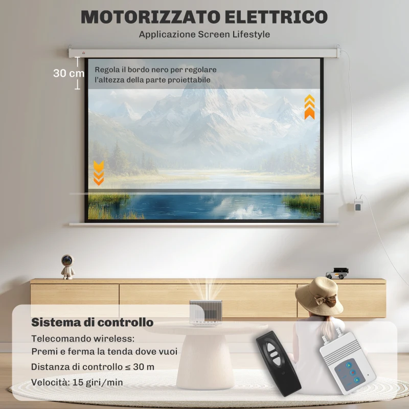 HOMCOM Telo per Proiettore 84 Pollici con Telecomando, in PVC e Metallo, 212x8x150 cm, Bianco