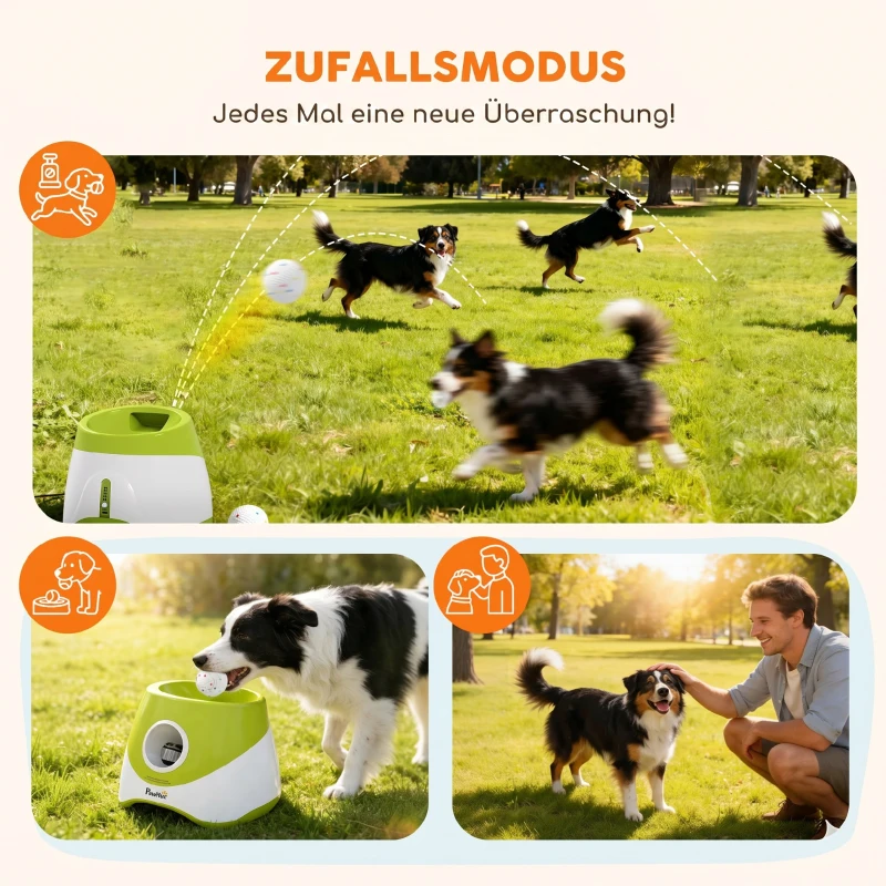 PawHut Automatischer Ballwerfer Interaktive Ballwurfmaschine mit 3 Bälle 3 Distanzen 6m/10 m/14m für kleine mittlere Hunde Grün
