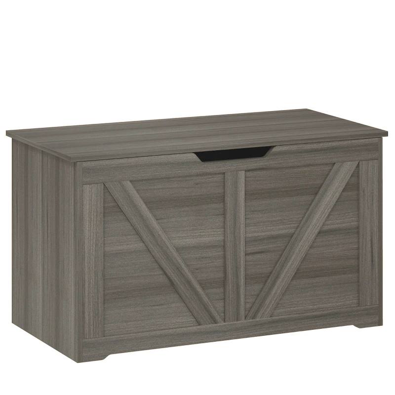 HOMCOM 100L Home Storage Box, with Safety Hinge - Dark Grey Wood-Effect