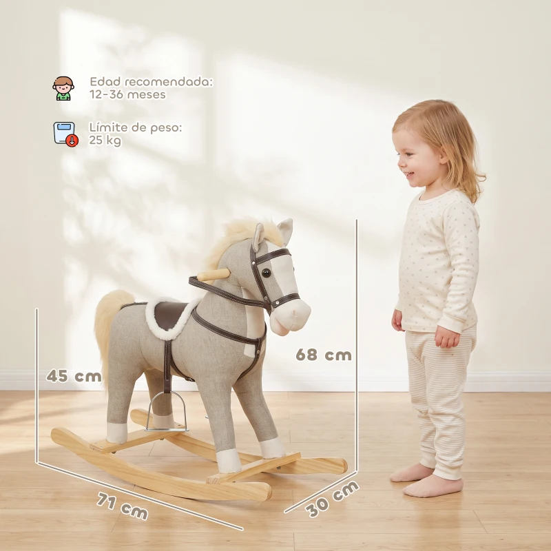 AIYAPLAY Caballo Balancín con Sonidos y Asas de Seguridad Base de Madera para Niños de 12 a 36 Meses Gris