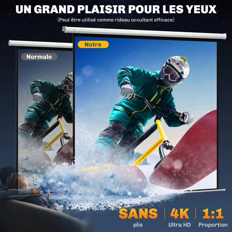 HOMCOM Écran de projection motorisé 120 Pouces, 4K HD électrique, montage mural ou plafond, panneau de commande et télécommande
