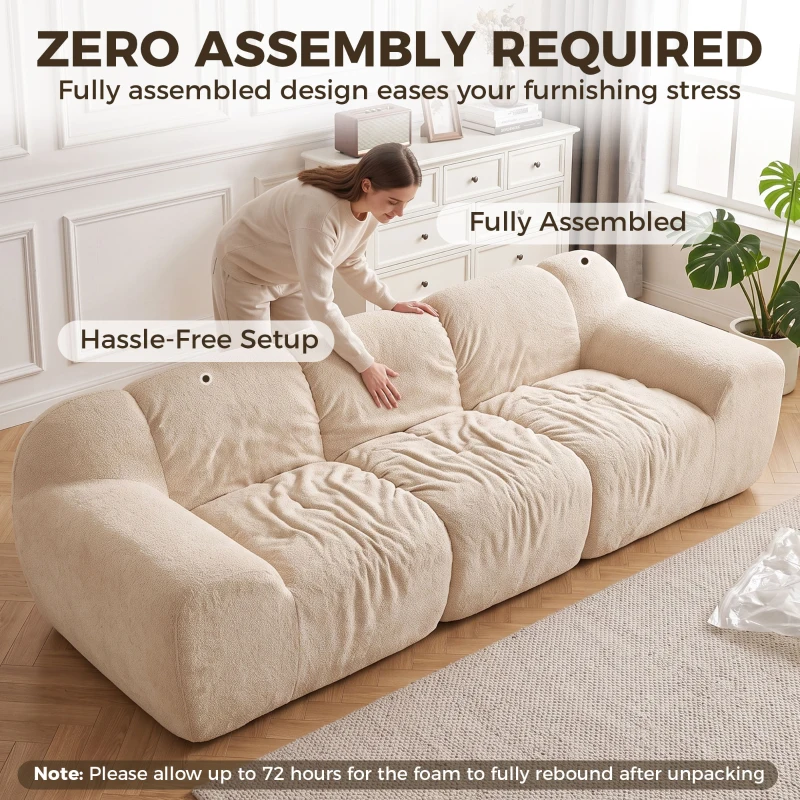 HOMCOM Canapé 3 Places 233 cm, Canapé Salon en Chenille Moderne avec Assise Profonde, Accoudoirs Larges, Beige