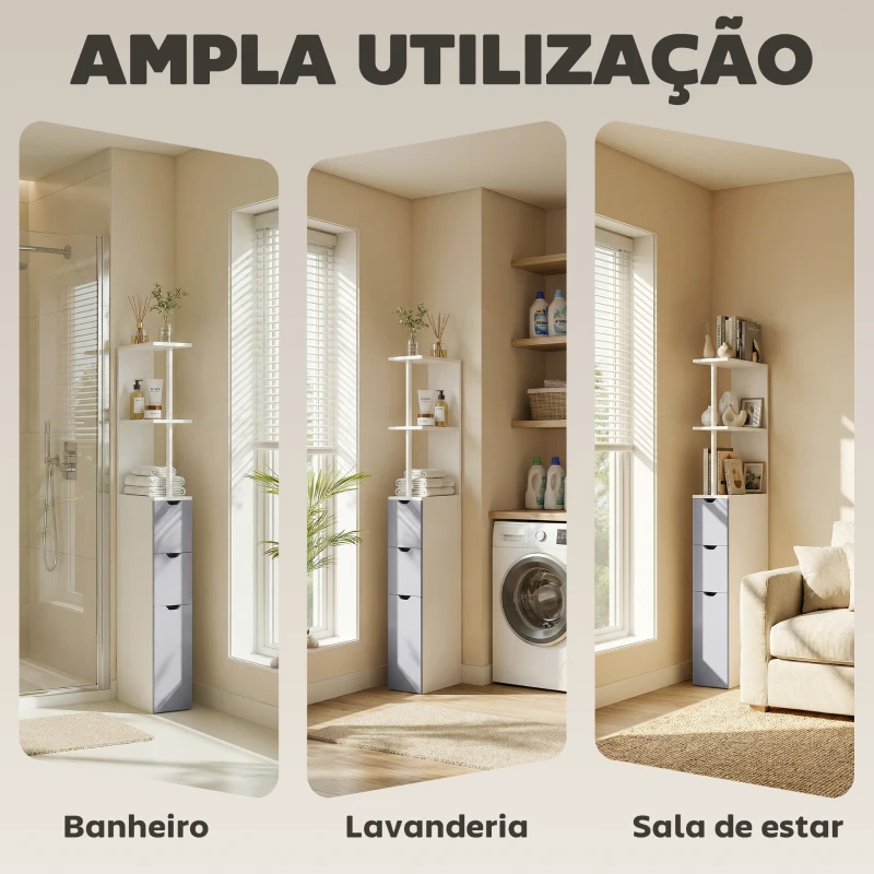 HOMCOM Armário Alto para Casa de Banho com 2 Prateleiras 1 Porta e 2 Gavetas 15x33x136 cm Branco