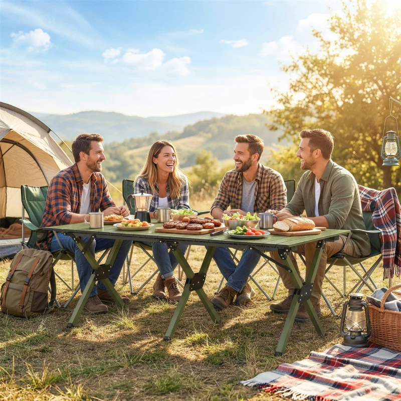 Outsunny 4ft Folding Camping Table, Waterproof Picnic Table with Roll Up Top, Carrying Bag and Metal Frame, Green