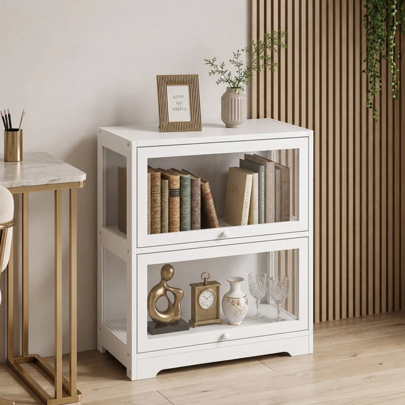 HOMCOM Vitrina Expositora para Coleções com 2 Níveis e Portas em Acrílico para Figuras, 59,5x30x73 cm, Branco