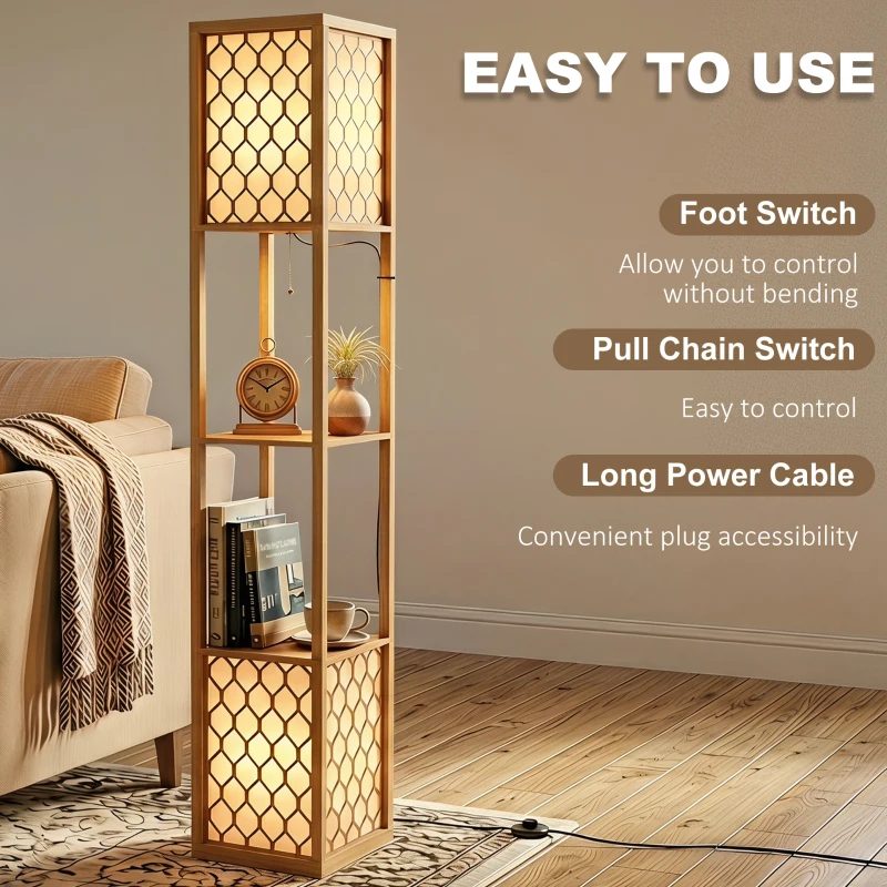 HOMCOM Duo Light Floor Shelves - Natural Wood Finish