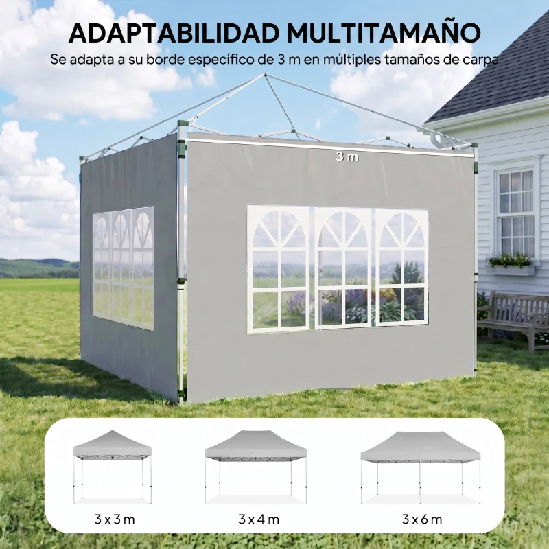 Outsunny Paredes Laterales para Carpa de 3 x 3 / 3 x 4 m 2 Paneles de Tela Oxford de 295x195 cm con Ventana para Fiestas Gris