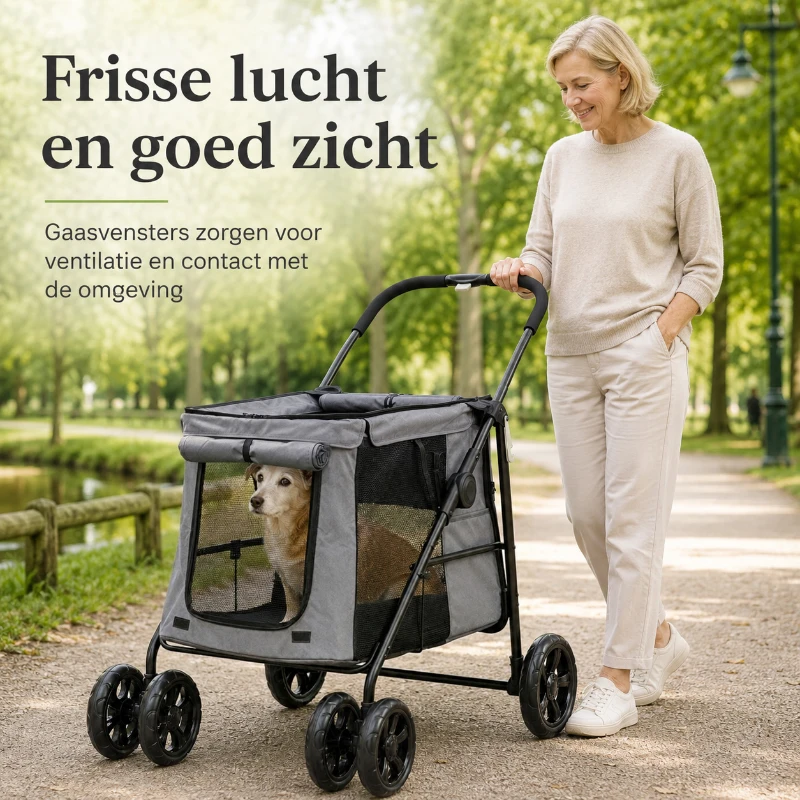 PawHut Opvouwbare Hondenbuggy voor Kleine en Middelgrote Oudere Honden tot 20 kg Grijs