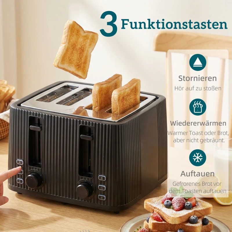 HOMCOM 1,7 l snelkookwaterkoker en 4-sneetjes-toaster-set, eierkoker voor 6 eieren met controlelampje Zwart