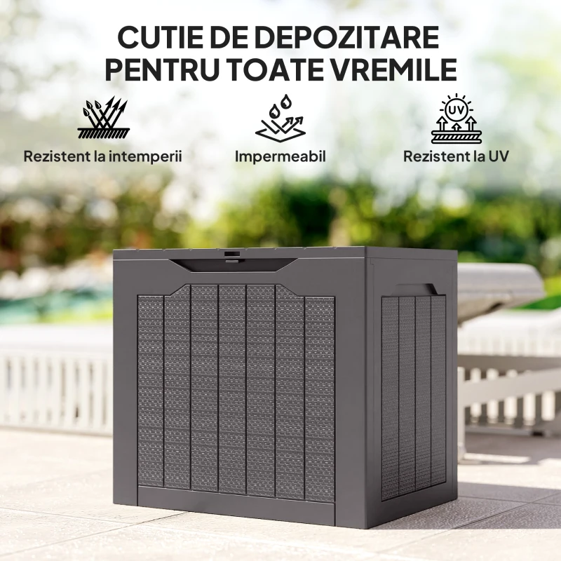 Outsunny Cufăr de Grădină cu Mânere, Container Unelte Impermeabil, 56x41x50 cm, Maro