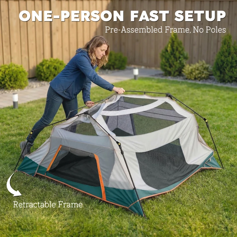 Outsunny Cabin Tent Easy Setup 3000mm Waterproof Camping Tent 4 Person with Carrying Bag Green