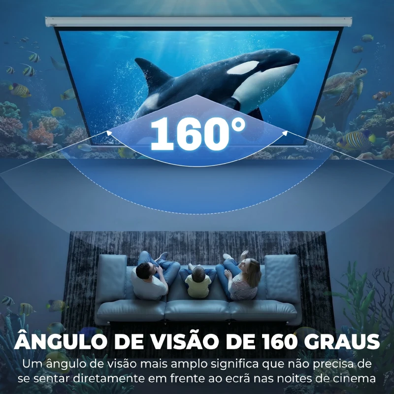 HOMCOM Tela de Projeção Manual 100 Polegadas Tela de Projeção Portátil Formato 16:9 com Altura Ajustável 236,8x8x158 cm Branco