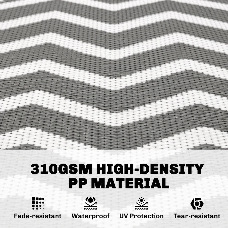 Outsunny Outdoor Rug Reversible Mat Plastic Straw Rug Portable RV Camping Mat for Garden Deck Picnic Indoor, 121 x 182 cm (4 x 6 ft), Light Grey & White