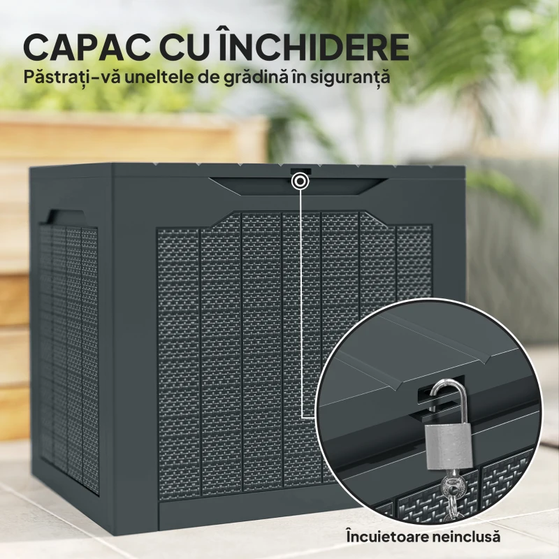 Outsunny Cufăr de Grădină cu Mânere, Container pentru Unelte Impermeabil, 56x41x50 cm, Gri Închis