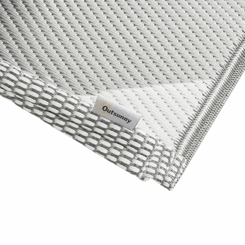 Outsunny Outdoor Rug Reversible Mat Plastic Straw Rug Portable RV Camping Mat for Garden Deck Picnic Indoor, 121 x 182 cm (4 x 6 ft), Light Grey & White