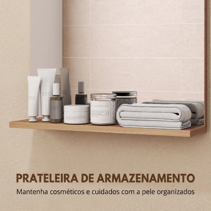HOMCOM Espelho de Casa de Banho de Parede com Prateleira Aberta 50x12x60 cm Carvalho