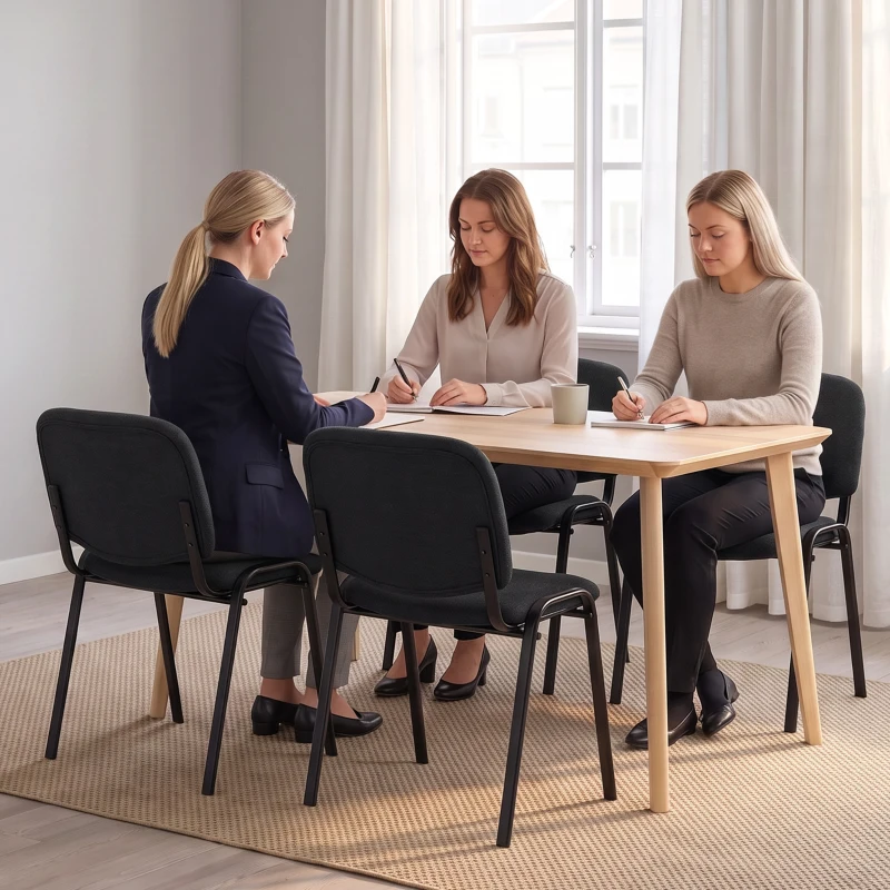 HOMCOM Linen-Look Fabric Reception Chairs, Stackable Meeting Chairs Set of 4 with Backrest, Padded Seat for Office, Black