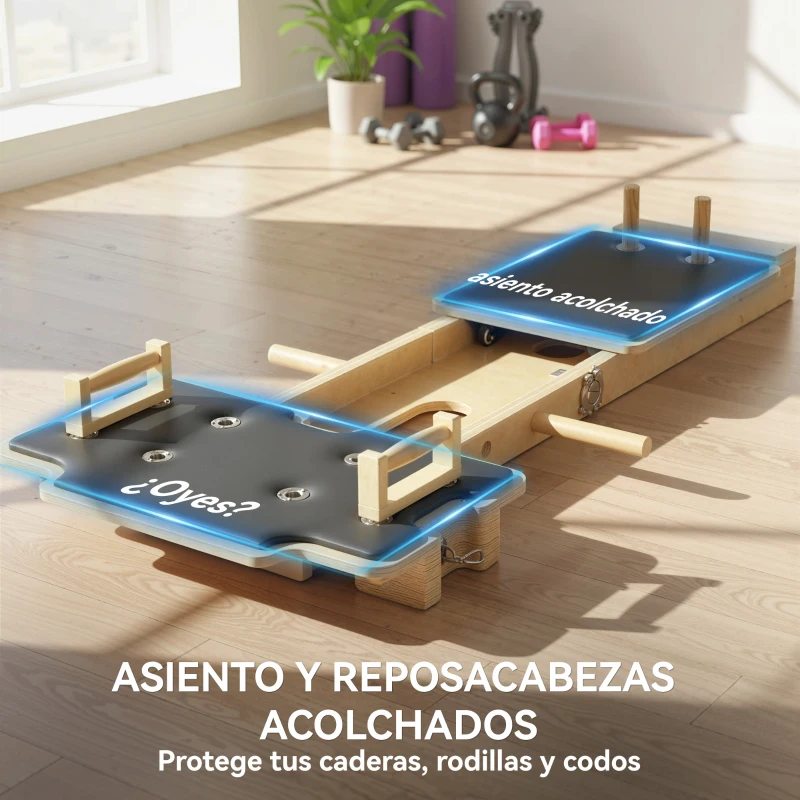 SPORTNOW Pilates Reformer Multifuncional con Bandas de Resistencia Asas para Casa Gimnasio Natural