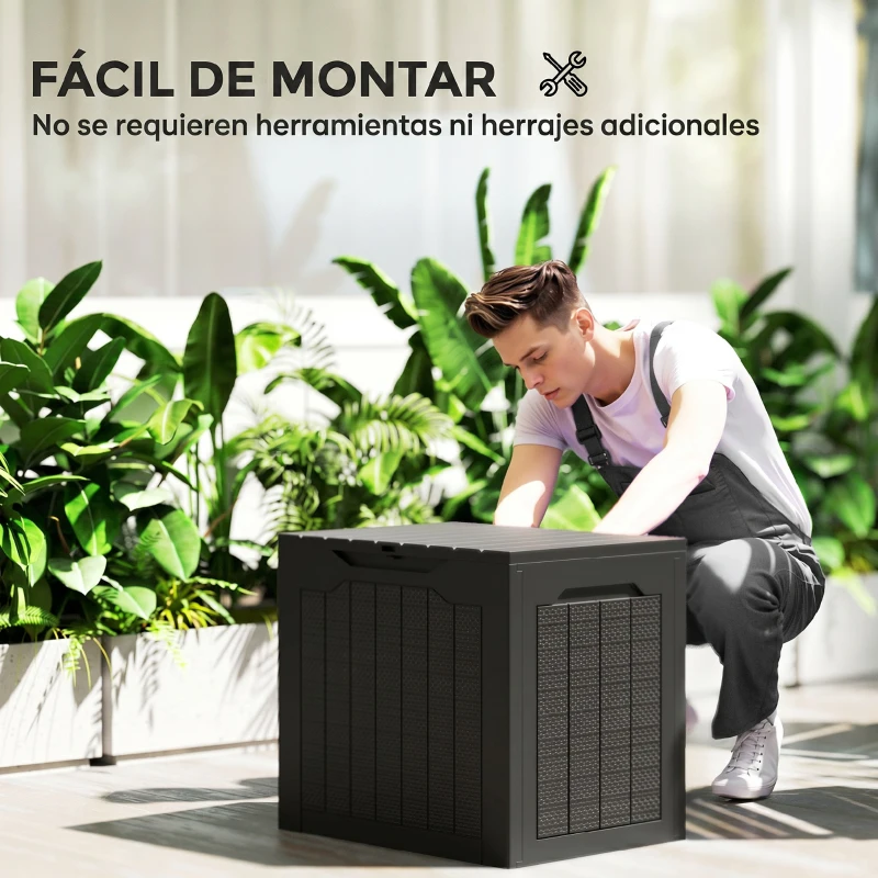 Outsunny Baúl de Almacenaje Exterior de Polipropileno Impermeable con Asas y Soporte para Candado 56x41x50 cm Negro