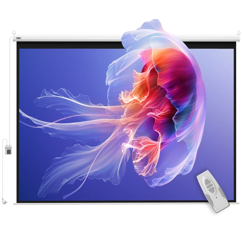 HOMCOM Projectiedoek- Elektrisch, 100 Inch, 4:3, 203x152 cm, Wit