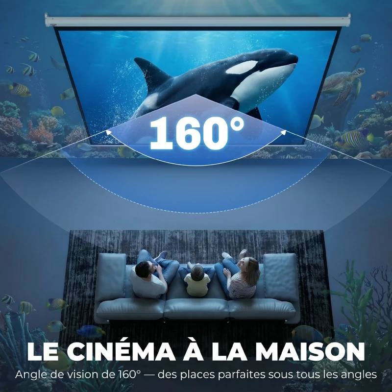 HOMCOM Écran de Projection 120" 4:3 HD 4K, Boîtier en Métal, Écran Hauteur Réglable Manuellement, 244x183cm, Blanc
