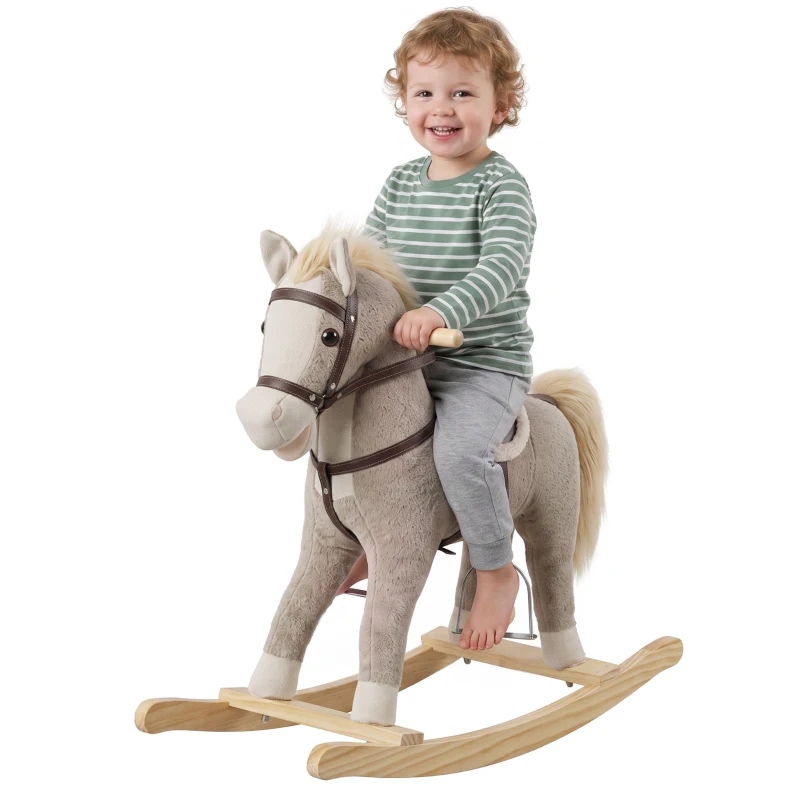 AIYAPLAY Caballo Balancín con Sonidos y Asas de Seguridad Base de Madera para Niños de 12 a 36 Meses Gris