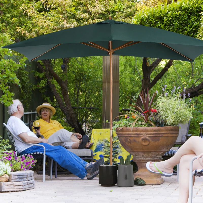 Outsunny Sombrilla Parasol 295x200x255 cm para Jardín Terraza con Mástil de Madera y Toldo de Poliéster 180g/m² Color Verde