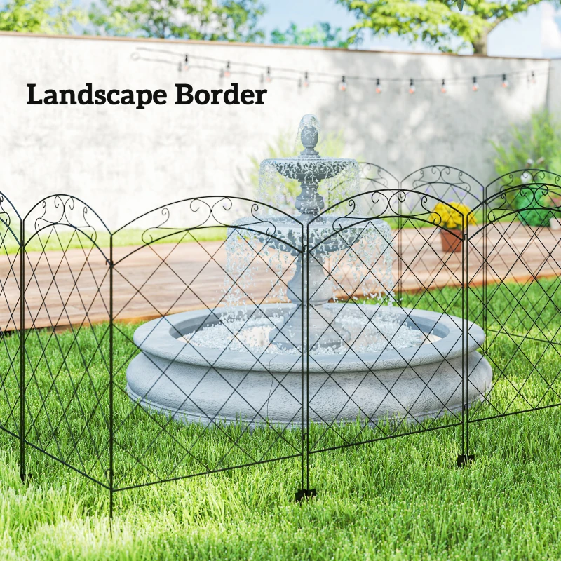 Outsunny Steel Decorative Swirls Outdoor Picket Fence Panels Set of 4, Black