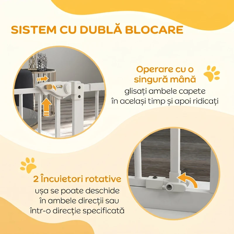 PawHut Poartă pentru Câini Lățime Reglabilă 74-148 cm, Albă