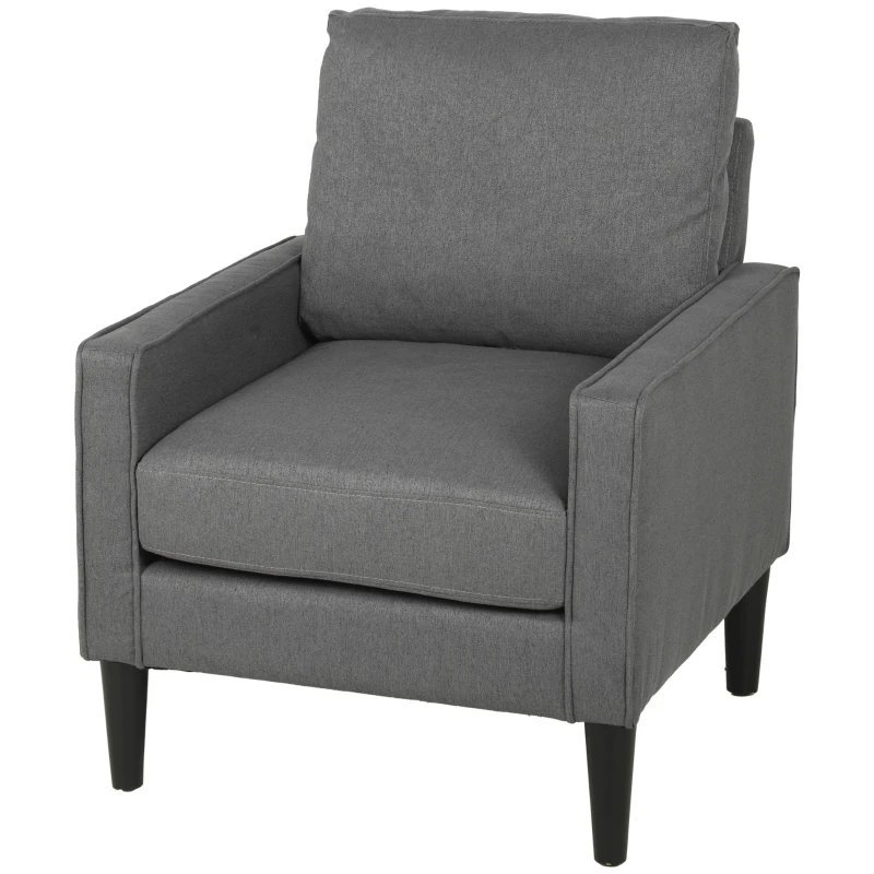 HOMCOM Accent Chair, Removable Pillow Linen Armchair with Comfy Spring Cushion for Living Room, Bedroom, Study, Dark Grey