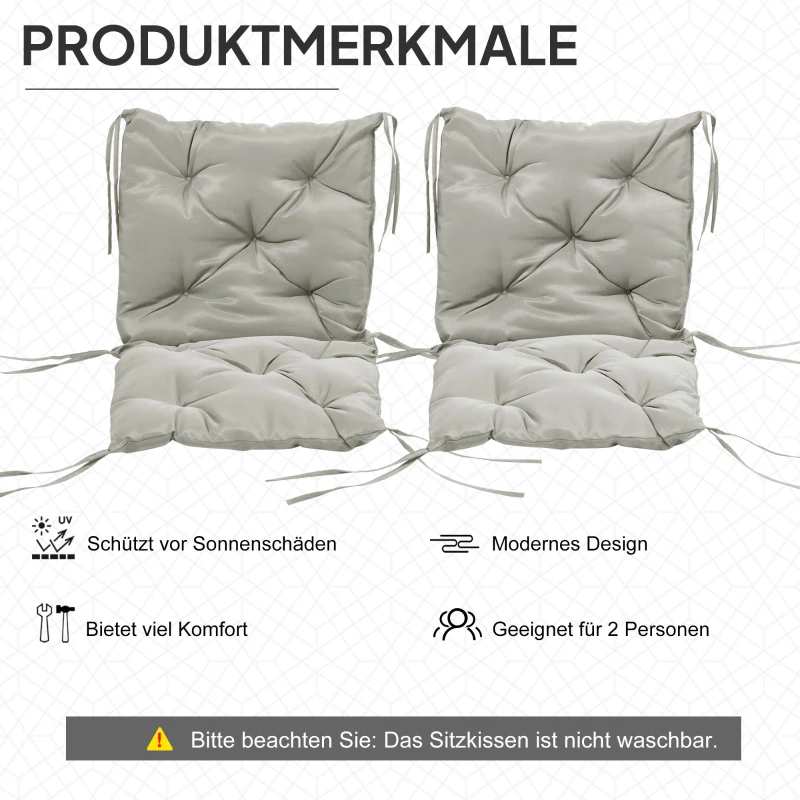 Outsunny 2er-Set Sitzkissen, 98 x 50 cm Stuhlkissen mit Bindebänder, Stoffbezug, 8cm dick Hellgrau