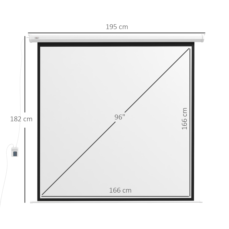 HOMCOM Écran de projection motorisé 96 pouces, 1:1 4K HD, fixation mural ou plafond avec télécommande, 195L x 8l x 182H cm