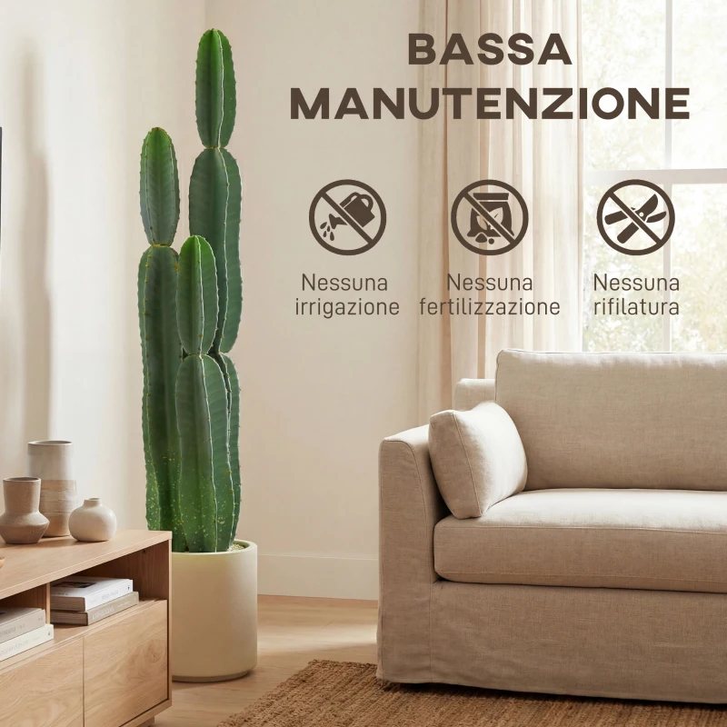 HOMCOM Pianta Artificiale di Cactus con 3 Steli in EVA, Vaso in PP, Decorazione per Soggiorno, 25x25x111 cm, Verde