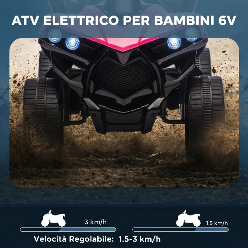 AIYAPLAY Quad Elettrico per Bambini ATV con Batteria Ricaricabile 6V, Fari LED e Musica, Età 18-56 Mesi, Rosa