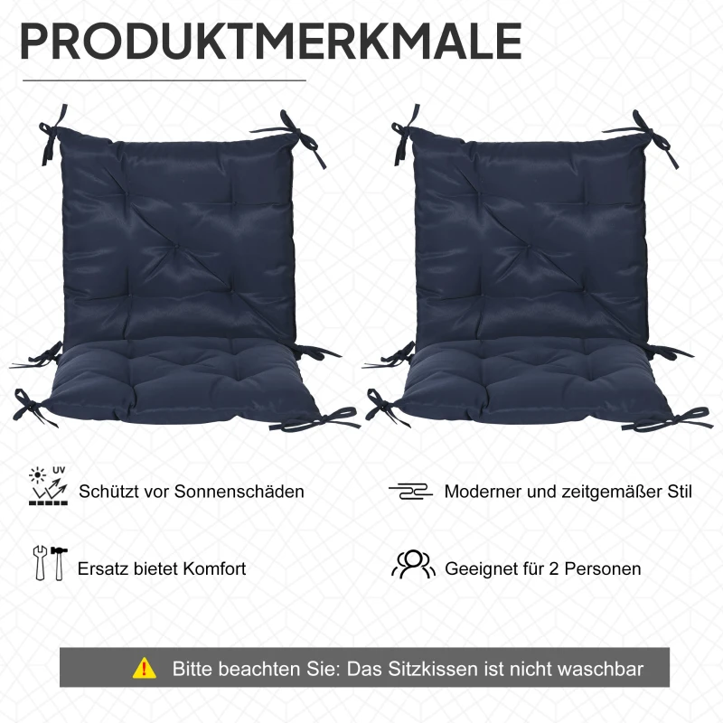 Outsunny 2er-Set Sitzkissen, 98 x 50 cm Stuhlkissen mit Bindebänder, Stoffbezug, 8cm dick Dunkelblau