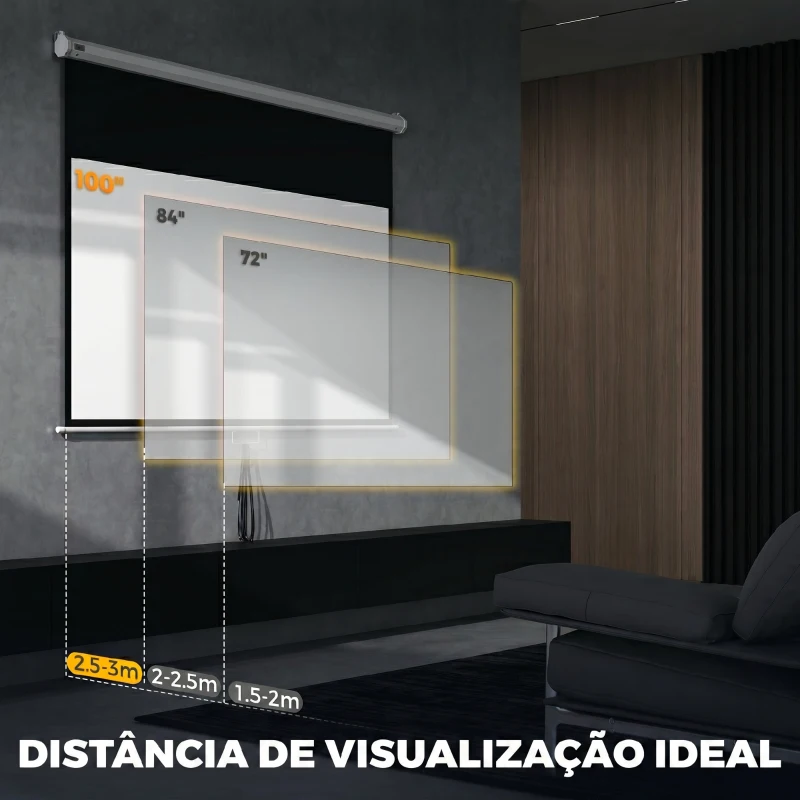 HOMCOM Tela de Projeção Manual 100 Polegadas Tela de Projeção Portátil Formato 16:9 com Altura Ajustável 236,8x8x158 cm Branco