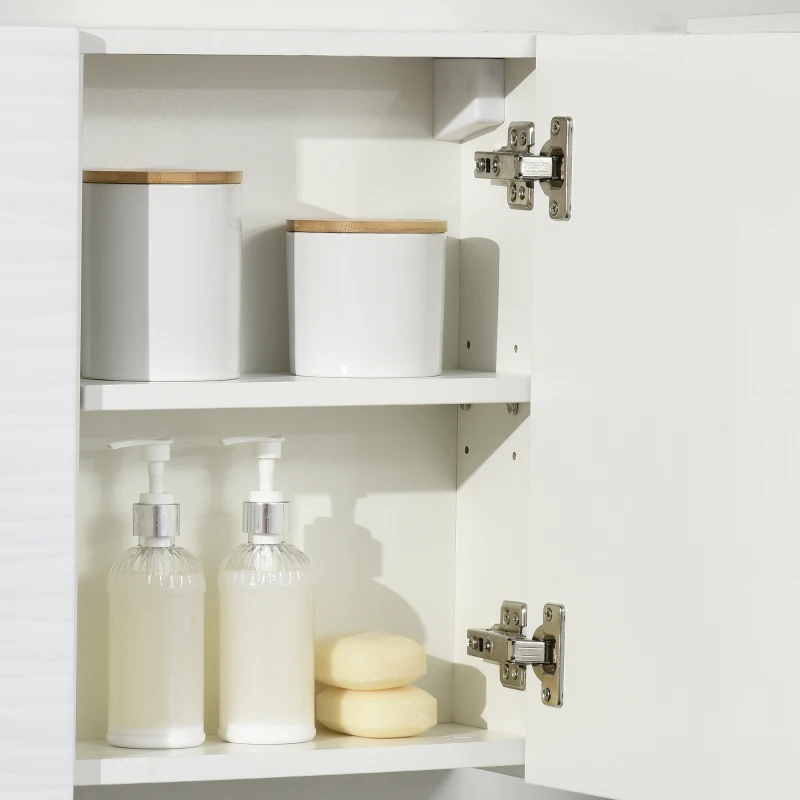 kleankin Armario de Baño con Espejo 2 Puertas y Estantes Ajustables Mueble de Baño para Colgar 48x15x45 cm Blanco