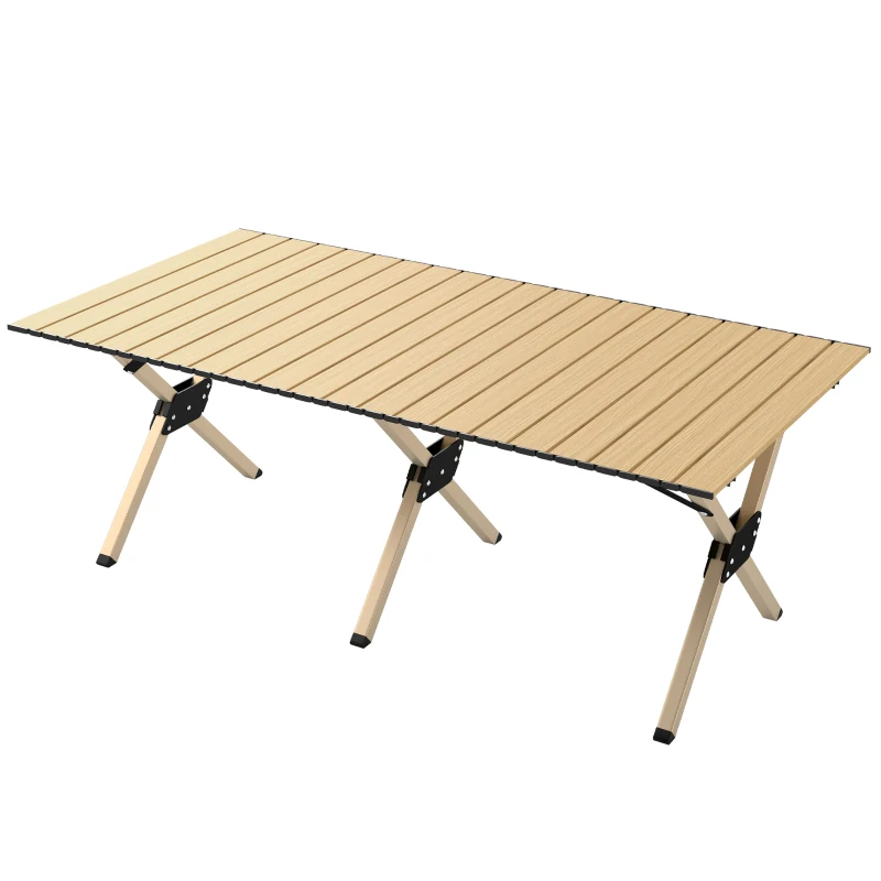 Outsunny 4ft Folding Camping Table, Waterproof Picnic Table with Roll Up Top, Carrying Bag and Metal Frame, Dark Brown