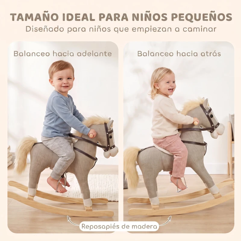 AIYAPLAY Caballo Balancín con Sonidos y Asas de Seguridad Base de Madera para Niños de 12 a 36 Meses Gris