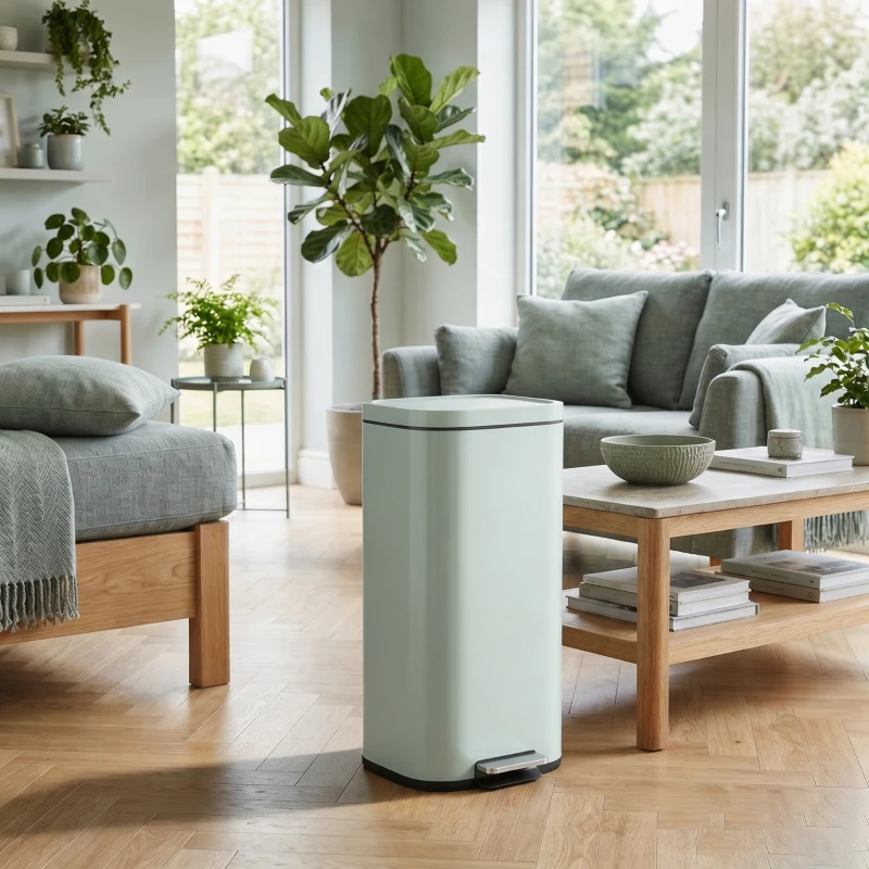 HOMCOM 30L Küchenmülleimer Pedaleimer mit Deckel, Soft-Close- und Offenhalte-Funktion für Küche, Zuhause