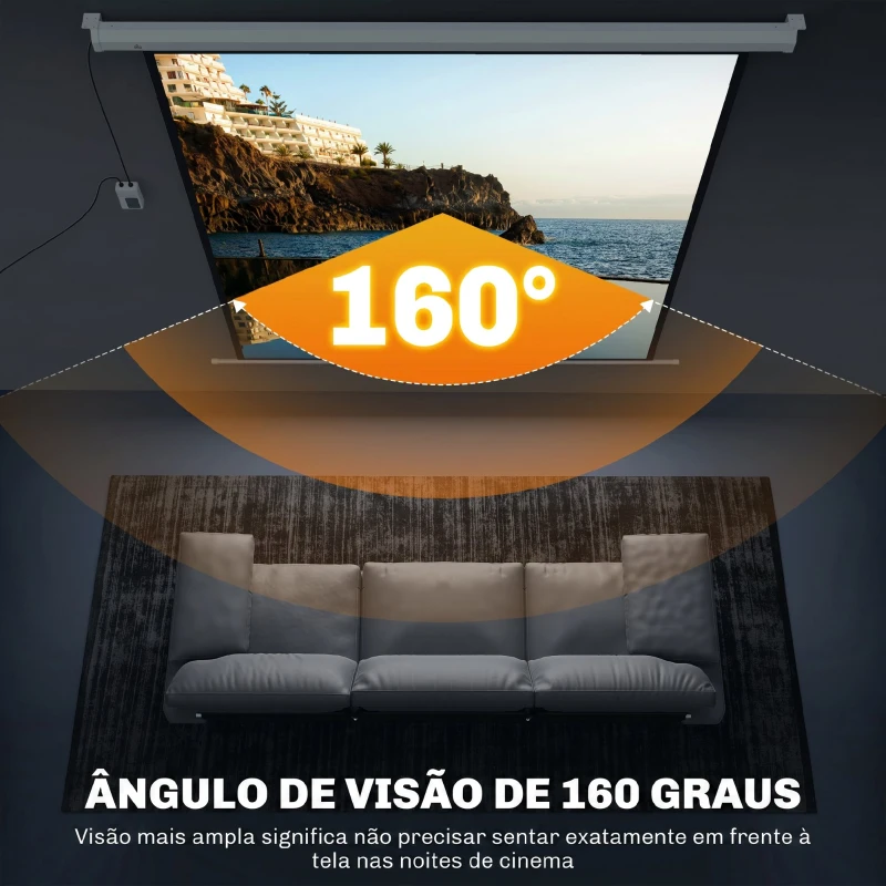 HOMCOM Ecrã de Projeção Elétrico 92'' com Comando Remoto, Formato 1:1 e Área de Projeção 165x165 cm, Branco