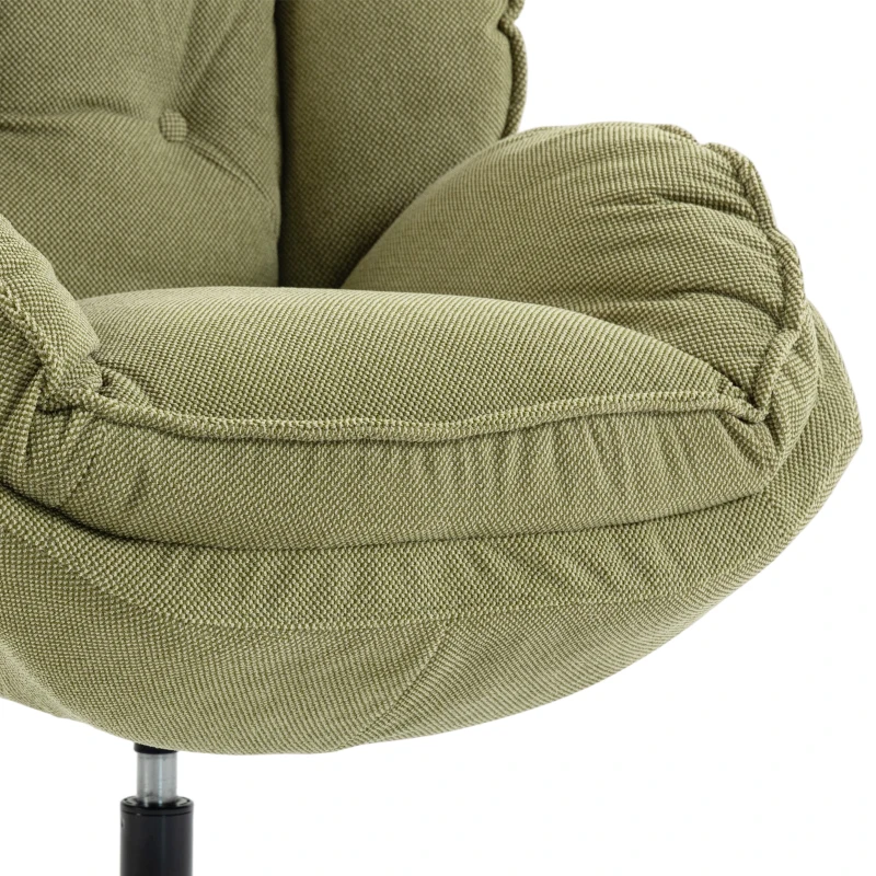 HOMCOM Armchair with Adjustable Footstool, 360° Swivel Chenille Cloud Accent Chair with Thick Cushion, Steel Base, Green