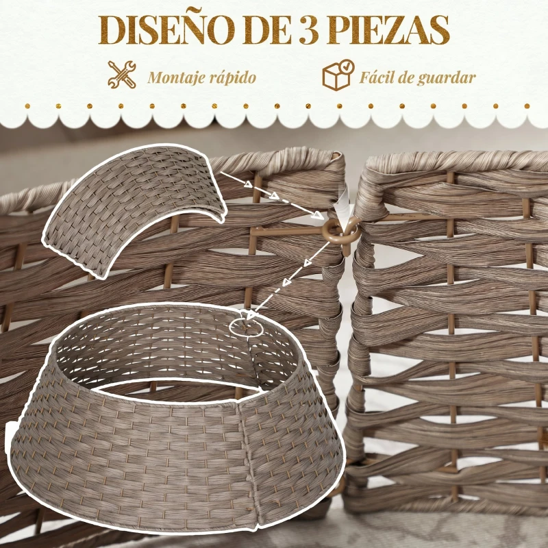 HOMCOM Falda para Árbol de Navidad Rústico Diseño Tejido Cubre Pie para Árbol de Navidad para Fiestas Ø68x22 cm Café