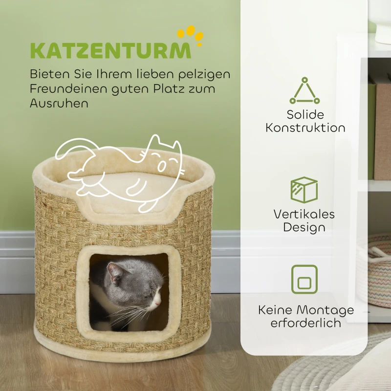 PawHut Kattenkrabpaal, speel- en ontspanningsruimte, pluche, Φ38 x 37H cm, Khaki-Beige, tot 5 kg