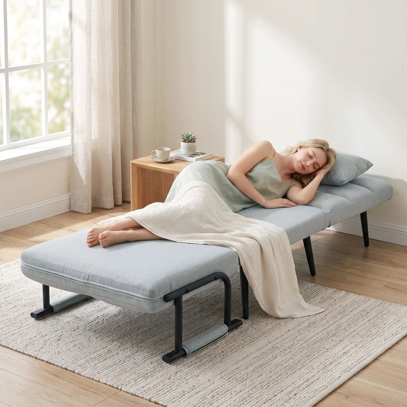 HOMCOM Sillón Cama Plegable 3 en 1 Tapizado en Lino Respaldo Ajustable Almohada con Funda Lavable 67x73x96 cm Gris Claro