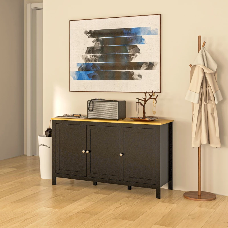 HOMCOM Buffet meuble de rangement avec 3 portes 2 étagères réglables plateau aspect bois clair 120 x 40 x 70 cm noir