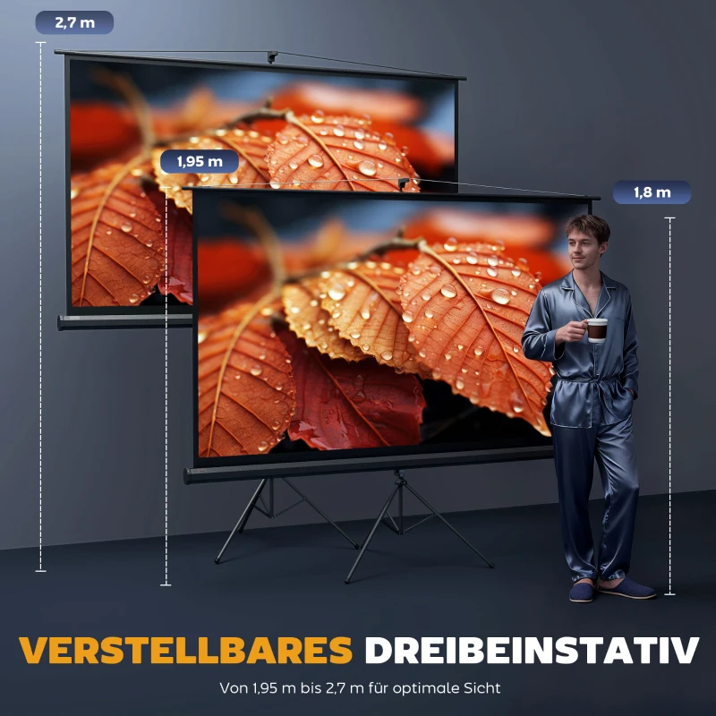 HOMCOM Projectiescherm met statief 221 x 124 cm 254 cm 16:9 HD 4K rolscherm
