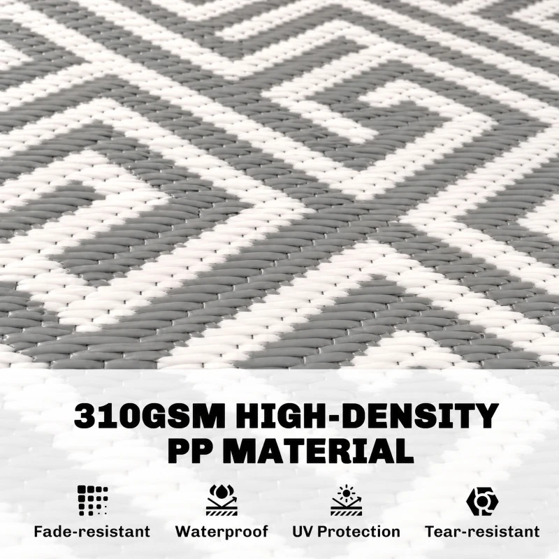 Outsunny Outdoor Rug Reversible Mat Plastic Straw Rug Portable RV Camping Mat for Garden Deck Picnic Indoor, 152 x 243 cm (5 x 8 ft), Light Grey & White